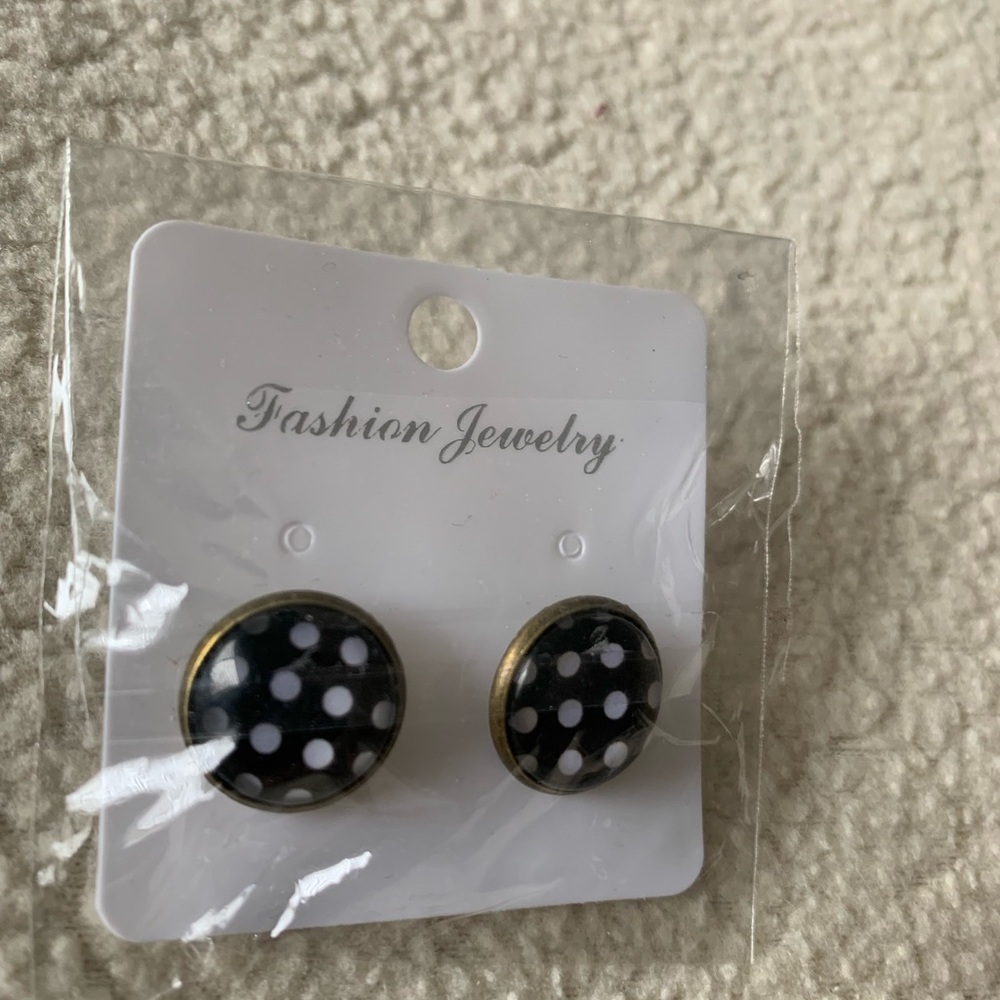 Polka Dot Round Glass Earrings Hypoallergenic Jewelry Art Photo Jewelry Handmade